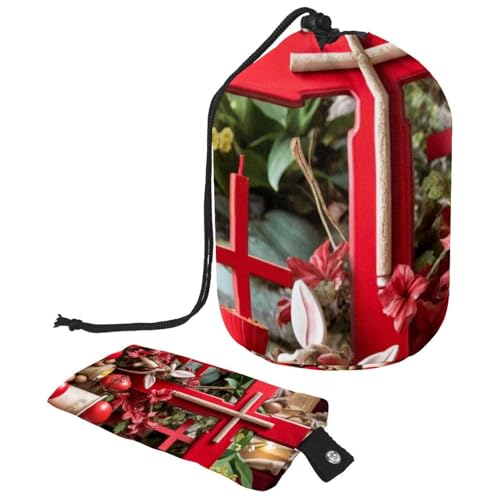 Wasserdichte Make-up-Tasche für Damen, groß, handlicher Kosmetik-Organizer, Oster-rotes Kreuz, mehrfarbig, 9.9x6.9in/25.2x17.6cm;6x3.5in/15.2x8.8cm von Generisch