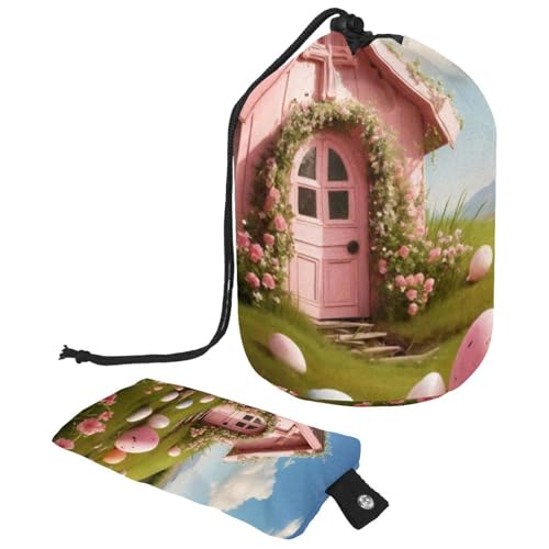 Wasserdichte Make-up-Tasche für Damen, groß, tragbar, Reise-Kulturbeutel, Organizer, rosa Oster-Kreuzhaus, mehrfarbig, 9.9x6.9in/25.2x17.6cm;6x3.5in/15.2x8.8cm von Generisch