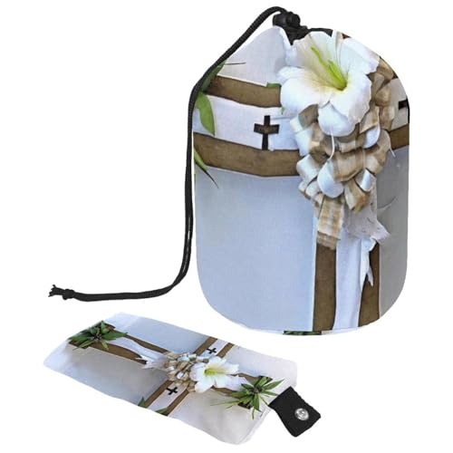 Wasserdichte Make-up-Tasche für Damen, praktische Reise-Kulturbeutel, Oster-weißes Kreuz, mehrfarbig, 9.9x6.9in/25.2x17.6cm;6x3.5in/15.2x8.8cm von Generisch