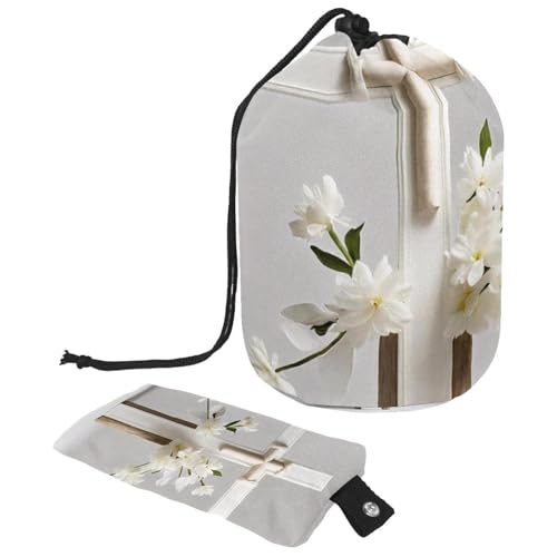 Wasserdichte Make-up-Tasche für Damen, praktischer Kulturbeutel, Oster-weißes Kreuz, mehrfarbig, 9.9x6.9in/25.2x17.6cm;6x3.5in/15.2x8.8cm von Generisch