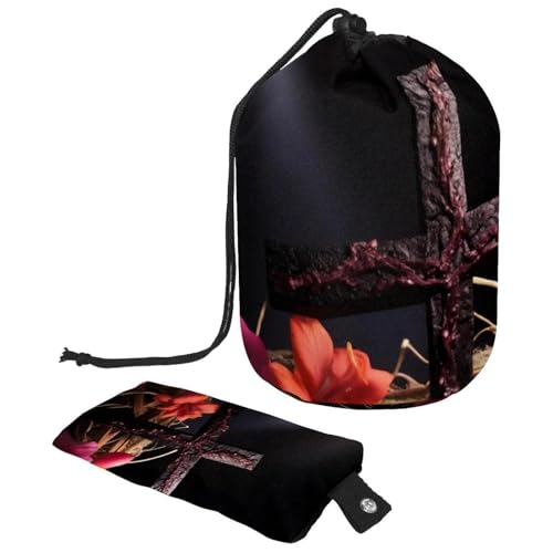 Wasserdichte Make-up-Tasche für Damen, tragbar, Reise-Kosmetik-Organizer, Ostern, schwarzes Kreuz, mehrfarbig, 9.9x6.9in/25.2x17.6cm;6x3.5in/15.2x8.8cm von Generisch