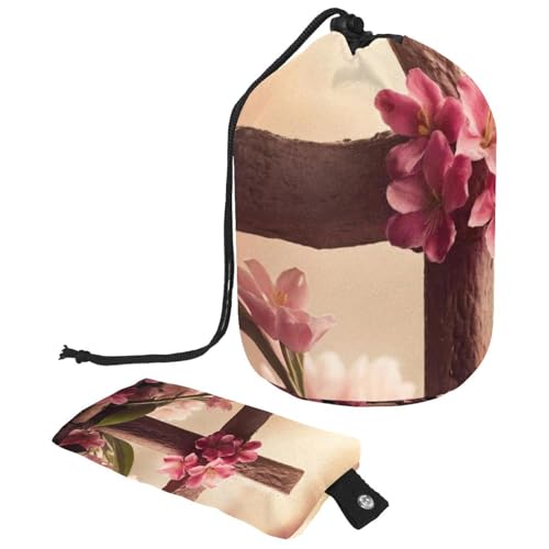 Wasserdichte Make-up-Tasche mit Kordelzug für Damen, großes Fass, Kulturbeutel, Oster-Rosa, Kreuz, mehrfarbig, 9.9x6.9in/25.2x17.6cm;6x3.5in/15.2x8.8cm von Generisch