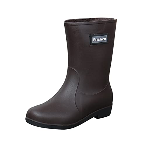 Wasserdichte Regenstiefel für Herren, wadenhoch, Chelsea-Stiefel, rutschfeste Gummistiefel, weite Passform, Outdoor-Arbeitsstiefel, Regenstiefel für Outdoor und Gartenarbeit, braun, 37.5 EU von Generisch