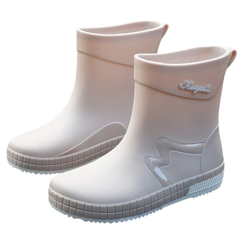 Wasserdichte Schuhe Damen Leicht Regenschuhe Damen Regen Outdoor Retro-Stil Weitschaft Weiche Fussbett Einfarbig Stiefeletten Leichte Weit Langschaft Elastische Regenschuhe Weit von Generisch