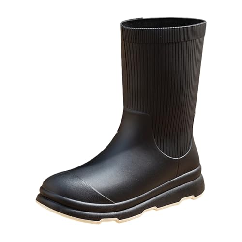 Wasserdichte Schuhe Damen Ohne Binden Damen Gummistiefel Kurz Wasserdicht Retro-Stil Weitschaft Weiche Fussbett Einfarbig Stiefeletten Mode Weit Halbhoch Kurzschaft Bequeme Regenschuhe von Generisch