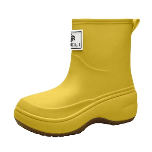 Wasserdichte Schuhe Damen Regenschuhe Damen Regen Wasserdicht Retro-Stil Weitschaft Weiche Fussbett Einfarbig Stiefeletten Mode Weit Halbhoch Kurzschaft Regenschuhe Wasserdicht von Generisch