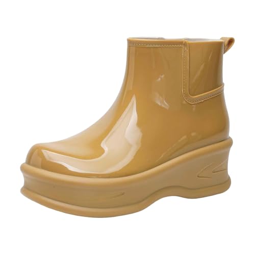 Wasserdichte Schuhe Damen Weite H Regenschuhe Damen Regen Wasserdicht Retro-Stil Weitschaft Breite Füße Einfarbig Stiefeletten Mode Weit Langschaft Elastische Regenschuhe Breit von Generisch