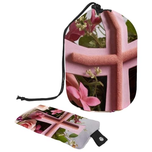 Wasserdichte große Make-up-Tasche für Damen, tragbarer Kulturbeutel mit Kordelzug, Oster-Rosa Kreuz, mehrfarbig, 9.9x6.9in/25.2x17.6cm;6x3.5in/15.2x8.8cm von Generisch