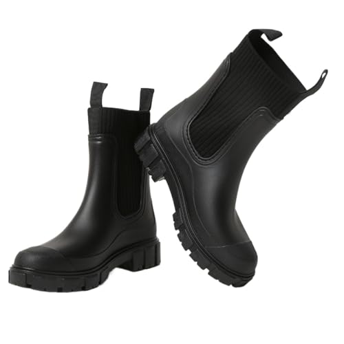 Wasserdichte rutschfeste dicke Sohle Halbschaft Stiefel Damen Stollensohle Stiefeletten rutschfeste Outdoor Arbeit Regen Schuhe, Schwarz , 39.5 EU von Generisch
