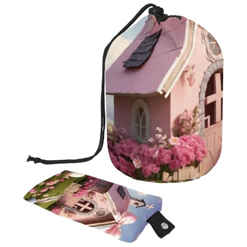 Wasserdichter Kulturbeutel mit Kordelzug, große Make-up-Tasche für Damen, rosa Oster-Kreuz-Haus, mehrfarbig, 9.9x6.9in/25.2x17.6cm;6x3.5in/15.2x8.8cm von Generisch