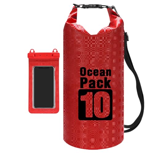 Wasserdichter Trockentasche, Rucksack für Damen, wasserdichte Taschen für Reisen, Roll-Top, leichter Aufbewahrungsrucksack für Camping, Pendeln, Einkaufen, Outdoor, zum Wandern und Radfahren, rot von Generisch