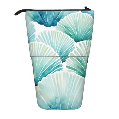 Wasserfarbenes, blaugrünes Federmäppchen mit Muschelmotiv, Ozean-Stifttasche, Teleskop-Federtasche, Pop-Up-Kosmetiktasche, Schreibwaren-Organizer für Schule, Büro, Reisen von Generisch