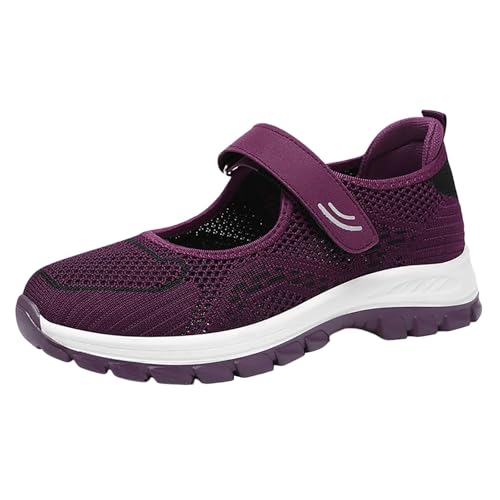 Wasserfeste Schuhe Damen Gefüttert Damenmode Mesh Farblich passende Freizeitschuhe Temperament Bequeme Schlupfschuhe Schuhe Damen Wasserdicht Rot (Purple, 38) von Generisch