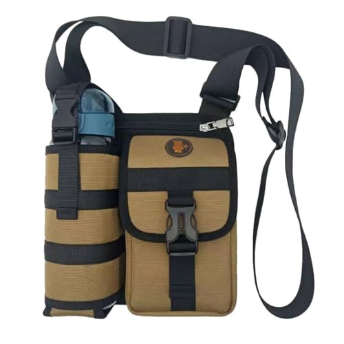 Wasserflaschenhalter, Crossbody-Trinkflaschen-Tragetasche mit Handytasche, verstellbarem Schultergurt, strapazierfähige Schultertasche für Spaziergänge, Wandern, Fitnessstudio (Beige) von Generisch