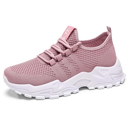 Wasserschuhe für Damen, groß, atmungsaktiv, Fliegenweben, dicke Unterseite, absorbierende Tennisschuhe auf Damen-Sneaker, rose, 36 EU von Generisch