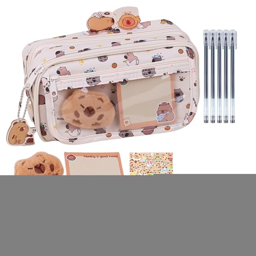 Wasserschwein Schreibset - Süße Federtasche Capybara Schreibwaren | Haftnotizen Sticker Aufbewahrung Schulbedarf Grundschule Kinder Mädchen Klasse Geburtstag Weihnachten von Generisch