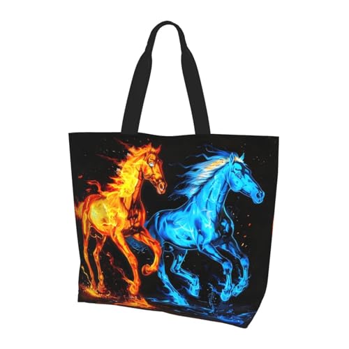 Water Fire Horse Tote Bag Damen Schulterhandtaschen Galaxy Einkaufstaschen Wasserabweisend Große Handtasche mit Innentasche für Arbeit Reise Schule von Generisch