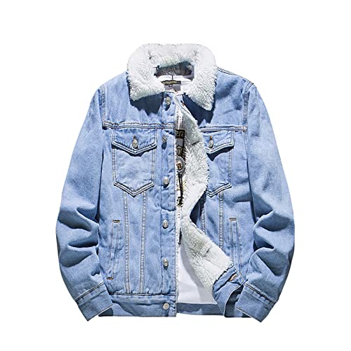 Waterproof Jacket Men, Men's Winter Lined Denim Jacket Windbreaker Trucker Jacket Wool Wasserdichte Regenjacke Taktische Jacke Reduziert Jeansjacke Mit Pelz Camouflage Fleece (XXL, Himmelblau) von Generisch