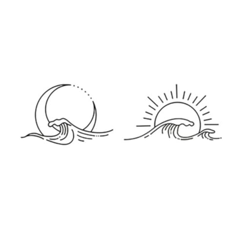Wave Sun Moon Tattoo Sticker, Wasserfest und langlebig, Geeignet für Frauen und Männer Temporäre Tattoos, Fake Tattoo(4pcs) von Generisch
