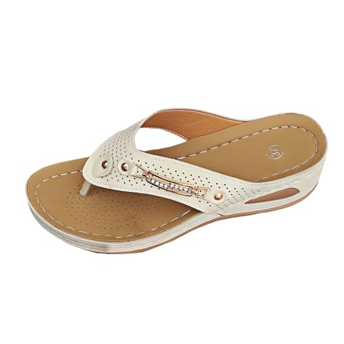 Wedge Flip Flops Women UK Fashion Chain Decorated Clip Toe Beach Flip Flops with Arch Support Wide Fit Slip On Walking Sandals Summer Spring Comfortable Breathable Plantar Fasciitis Slippers for Women von Generisch