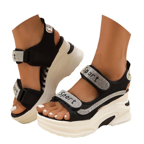 Wedges Damen Keilabsatz Schwarz - Bequeme Zehenbereich Knöchelriemen Kreuzgurte Orthopädische Slingback Peeptoes Modische Schlupfsandalen Offener Freizeitschuhe Strand Bohemia von Generisch