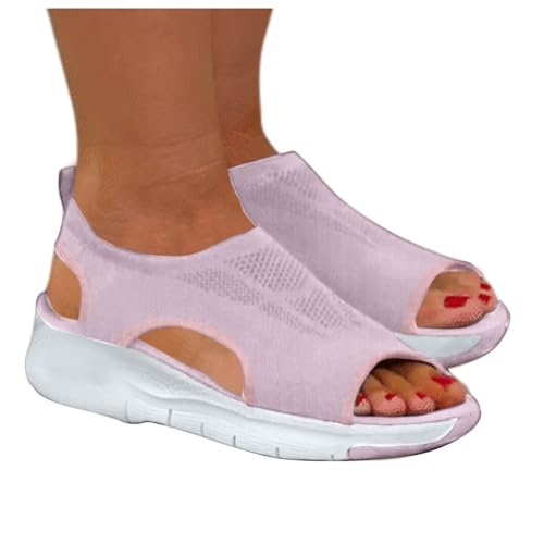 Wedges Damen Keilabsatz Schwarz - Freizeitschuhe Bequeme Orthopädische Offener Keilabsätze Zehenbereich Knöchelriemen Slingback Strand Modische Peeptoes Schlupfsandalen Kreuzgurte Slip on von Generisch
