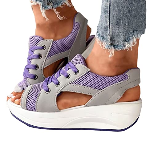 Wedges Damen Keilabsatz Schwarz - Schlupfsandalen Zehenbereich Knöchelriemen Strand Freizeitschuhe Orthopädische Slingback Keilabsätze Bequeme Kreuzgurte Peeptoes von Generisch