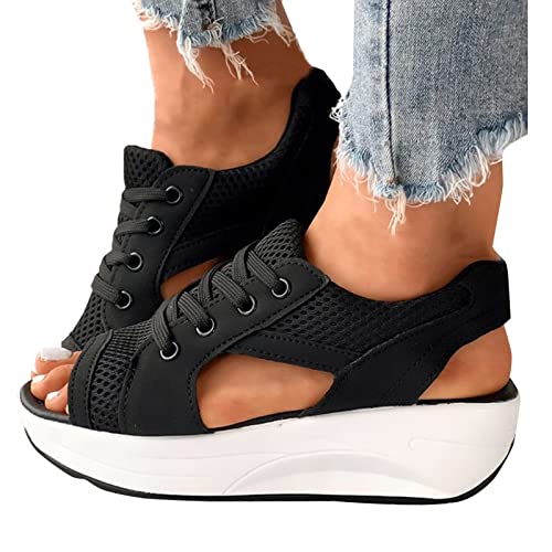 Wedges Damen Keilabsatz Schwarz - Schlupfsandalen Zehenbereich Knöchelriemen Strand Freizeitschuhe Orthopädische Slingback Keilabsätze Bequeme Kreuzgurte Peeptoes Wedges Damen Keilabsatz Schwarz - Schlupfsandalen Zehenbereich Knöchelriemen Strand Freizeitschuhe Orthopädische Slingback Keilabsätze Bequeme Kreuzgurte Peeptoes von Generisch
