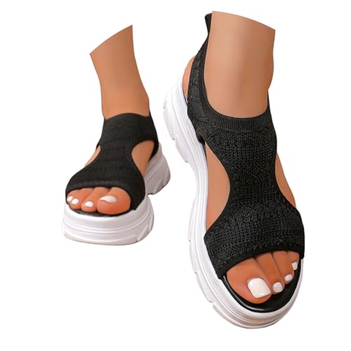 Wedges Damen Keilabsatz Schwarz - Strand Zehenbereich Freizeitschuhe Bequeme Offener Modische Keilabsätze Orthopädische Schlupfsandalen Slip on Slingback Kreuzgurte Peeptoes Knöchelriemen von Generisch