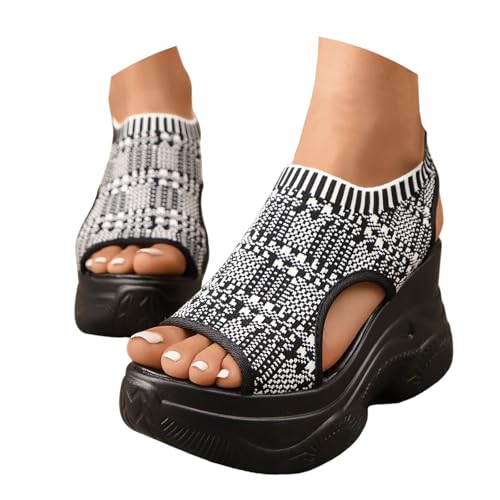 Wedges Damen Keilabsatz Sommer - Slingback Modische Kreuzgurte Bequeme Zehenbereich Slip on Orthopädische Offener Knöchelriemen Schlupfsandalen Strand Peeptoes Bohemia von Generisch