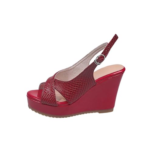 Wedges Sandalen Damen Peep Toe High Heel LäSsige Coole Sandalen Elegant Breite FüßE Slippers Urlaubspantoffeln Strandschuhe Strandsandalen Outdoorsandalen Geschlossene Hausschuhe von Generisch