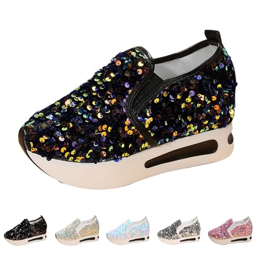Wedges Turnschuhe für Damen, Schlupfschuhe, Plateauschuhe, klobige Schuhe, breite Passform, bequeme, kristallfunkelnde Luftkissen-Sneaker, leicht, atmungsaktiv, Wanderschuhe mit Wedges Turnschuhe für Damen, Schlupfschuhe, Plateauschuhe, klobige Schuhe, breite Passform, bequeme, kristallfunkelnde Luftkissen-Sneaker, leicht, atmungsaktiv, Wanderschuhe mit von Generisch