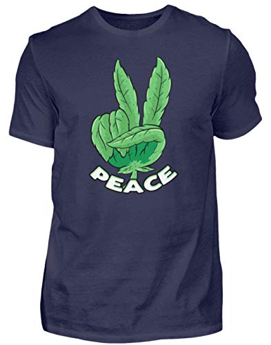 Weed Peace Gras Rauchen Cannabis Blatt Hanf THC Kiffer T-Shirt Bong - Herren Shirt -L-Dunkel-Blau von Generisch