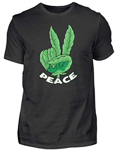 Weed Peace Gras Rauchen Cannabis Blatt Hanf THC Kiffer T-Shirt Bong - Herren Shirt -L-Schwarz von Generisch