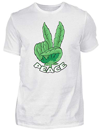 Weed Peace Gras Rauchen Cannabis Blatt Hanf THC Kiffer T-Shirt Bong - Herren Shirt -M-Weiß von Generisch