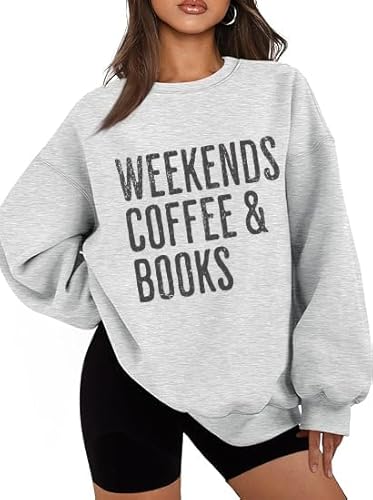 Weekends Coffee and Books Sweatshirt, Bookish Sweatshirt, Book Lover Sweatshirt, Women Book Reading Shirt, grau, M von Generisch
