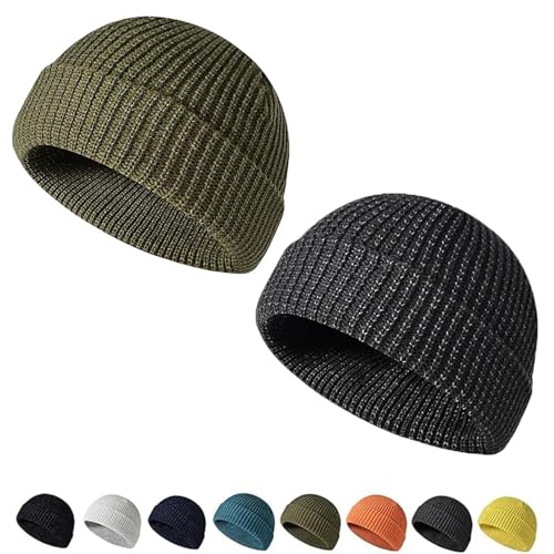 Weflexus Reflektierende Beanie Unisex, Winter Reflektierende Beanie für Frauen Männer, Im Dunkeln Leuchtende Mütze (DE/NL/SE/PL, Alphanumerisch, Einheitsgröße, Grün + Grau) von Generisch