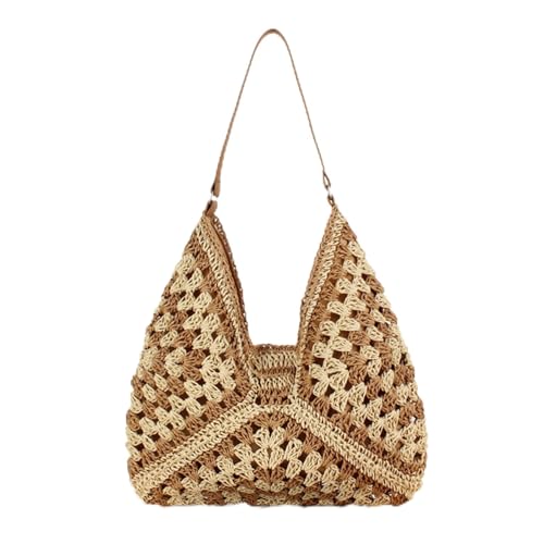 Weibliche geflochtene Umhängetasche - Tote mit Griff mit großem Fassungsvermögen, Retro-Stroh am Sommerstrand | Austauschbare Achselhöhlen bringen Urlaubstasche, Boho-Stil Tasche für do, Light Brown von Generisch