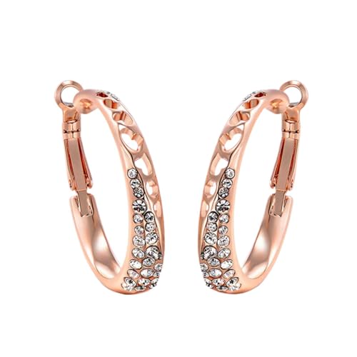 Weiblicher, mit Strasssteinen eingelegter großer Ohr-Creolen-Ring, personalisierter Ohrschmuck Ohrringe Stecker Perle (Rose Gold, One Size) von Generisch