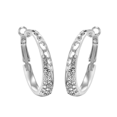 Weiblicher, mit Strasssteinen eingelegter großer Ohr-Creolen-Ring, personalisierter Ohrschmuck Ohrringe Stecker Perle (Silver, One Size) von Generisch