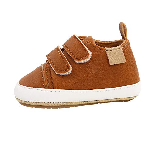 Weiche Baby Sneaker für Jungen Mädchen mit Rutschfester Gummisohle bequemer Passform für erste Schritte (Brown, 6-12 Months) von Generisch