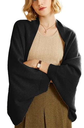 Weiche Schals und Wraps für Damen, mit Ärmeln, eleganter Schal, weich, vorne offen, Poncho-Pullover, Schwarz , Einheitsgröße von Generisch