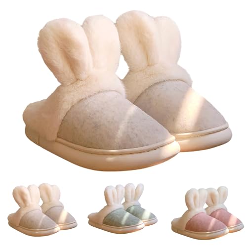 Weiche Und Warme Gefütterte Damen Kuschel Hausschuhe Filzhausschuhe Winter Hausschuhe-Damen Warm Lustig Baumwollschuhe Flauschig Winterhausschuhe Dicke Hasen-Pantoffeln Süß Filzpantoffeln Hasenohren von Generisch