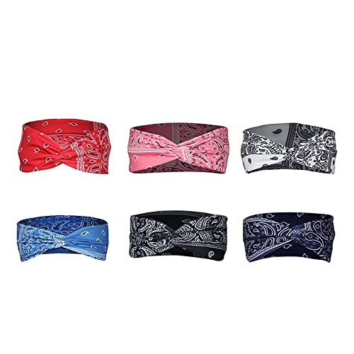 Weiches Stirnband für Damen, Boho-Stirnbänder für Damen, weiche, breite Stirnbänder, rutschfest, gedrehte Blume, Turban, Kopfwickel, Paisleymuster, Stretch-Haarbänder für Yoga, Workout, Laufen, Reisen von Generisch