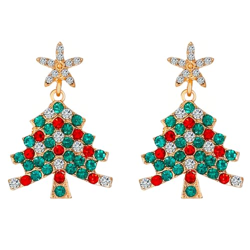 Weihnachten Anhänger Charm Instagram Grenze Zirkon Farbe Weihnachten Baum Ohrringe Für Frauen Mädchen Schmuck Geschenke (C, One Size) von Generisch