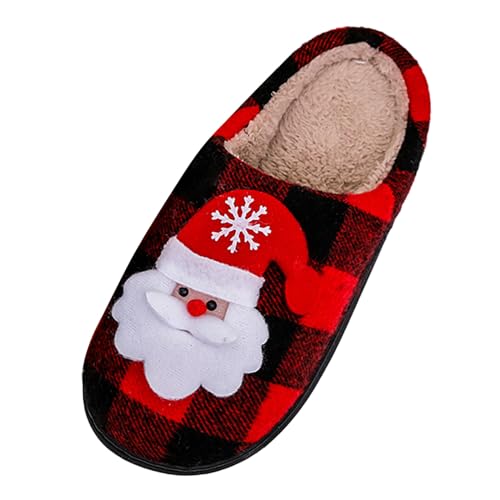Weihnachten Baumwolle Hausschuhe Winter Warme Paare Dicke Sohle Weiche Sohle Schuhe Verdickte Slip Hausschuhe Für Männer Frauen (Red, 39) von Generisch