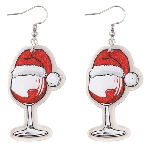 Weihnachten Charm Weinglas Weihnachtshut Anhänger Ohrringe Weihnachten Acryl Dangle Urlaub Ohrringe (Red, One Size) von Generisch