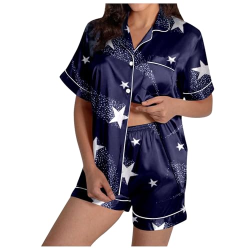 Weihnachten Damen Pyjama 2 Teiler Satin Reizwäsche Cartoon Lingerie Cute Merry Christmas Set Baggy Atmungsaktiv Nachtwäsche Elastizität Casual Negligee Xmas Kurzarm Pyjama Weich Seidenpyjama von Generisch