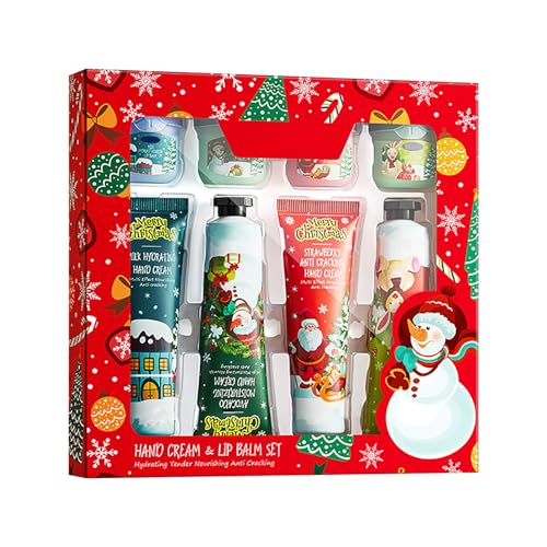 Weihnachten Handcreme Set, Mini Handcreme Lippenbalsam, Hand Cream, Feuchtigkeitscreme Pflegecreme für Trockene Rissige Hände, Kleine Weihnachtsgeschenke für Frauen, Lippenbalsam-Weihnachten-Set von Generisch