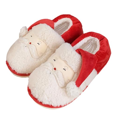 Weihnachten Hausschuhe Damen Herren Memory Foam Plüsch Hüttenschuhe Rutschfeste Weihnachtsmann Druck Pantoletten Flauschfutter Gemütliche Hausschlappen Indoor & Outdoor Rot 37.5 von Generisch